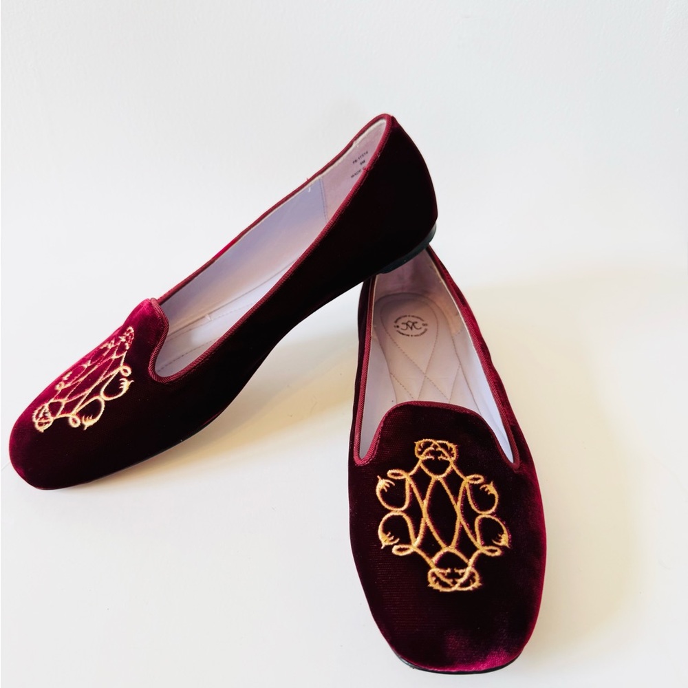 Vintage Johnston & Murphy Velvet Loafers with Gold Embroidery